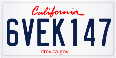 CA license plate 6VEK147