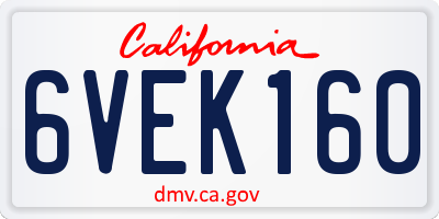 CA license plate 6VEK160