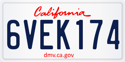 CA license plate 6VEK174