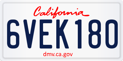 CA license plate 6VEK180
