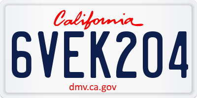 CA license plate 6VEK204