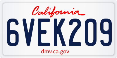 CA license plate 6VEK209