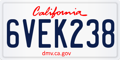 CA license plate 6VEK238