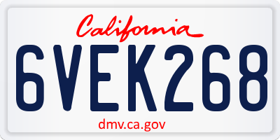 CA license plate 6VEK268