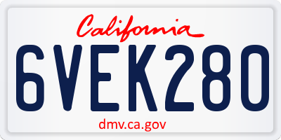 CA license plate 6VEK280