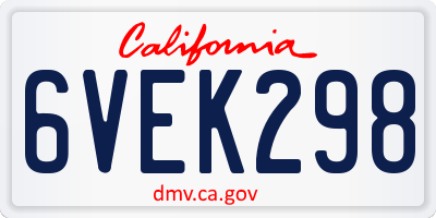 CA license plate 6VEK298