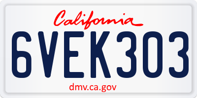 CA license plate 6VEK303