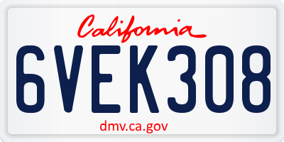 CA license plate 6VEK308