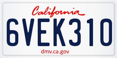 CA license plate 6VEK310
