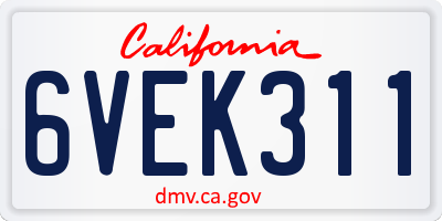 CA license plate 6VEK311