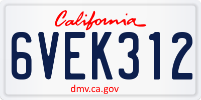 CA license plate 6VEK312