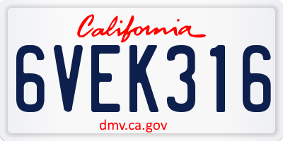 CA license plate 6VEK316