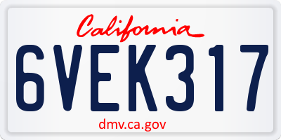 CA license plate 6VEK317