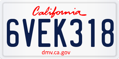 CA license plate 6VEK318