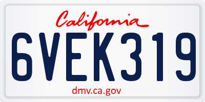 CA license plate 6VEK319