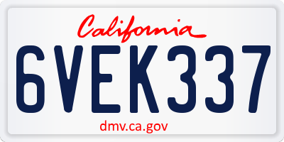 CA license plate 6VEK337