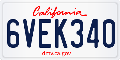 CA license plate 6VEK340
