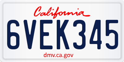 CA license plate 6VEK345
