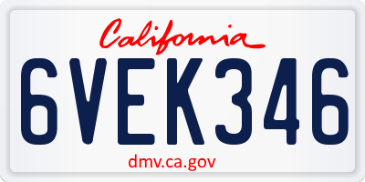 CA license plate 6VEK346