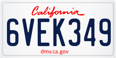 CA license plate 6VEK349
