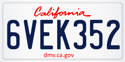 CA license plate 6VEK352