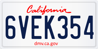 CA license plate 6VEK354