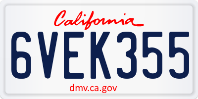 CA license plate 6VEK355