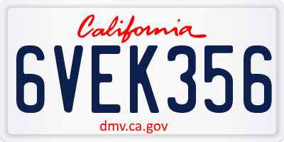 CA license plate 6VEK356
