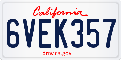 CA license plate 6VEK357
