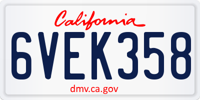 CA license plate 6VEK358