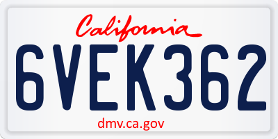 CA license plate 6VEK362