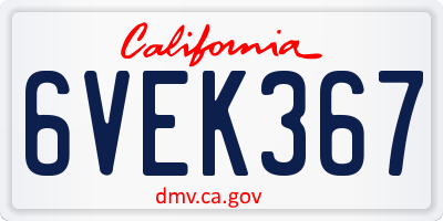 CA license plate 6VEK367