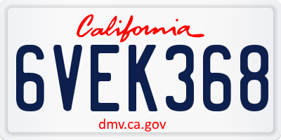 CA license plate 6VEK368