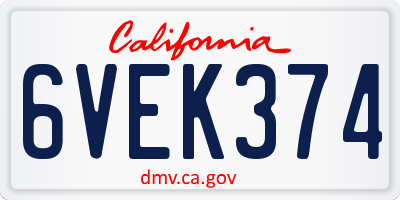 CA license plate 6VEK374