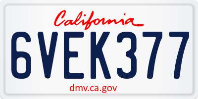 CA license plate 6VEK377