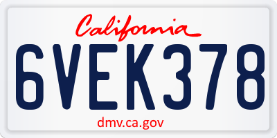 CA license plate 6VEK378