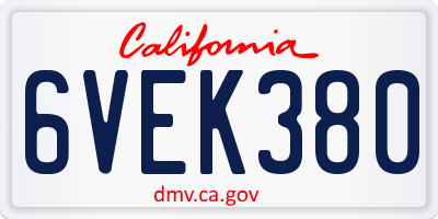 CA license plate 6VEK380