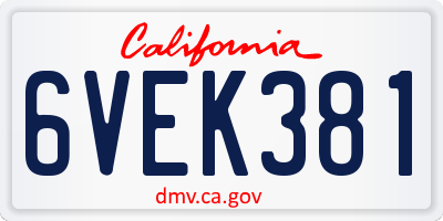 CA license plate 6VEK381