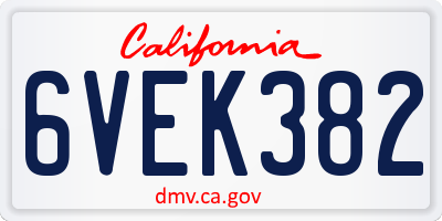 CA license plate 6VEK382