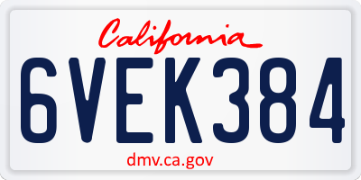 CA license plate 6VEK384