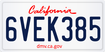 CA license plate 6VEK385