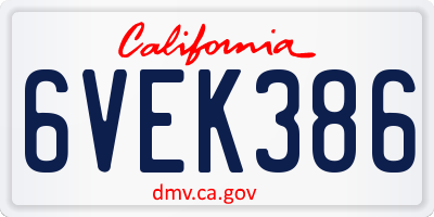 CA license plate 6VEK386