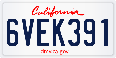 CA license plate 6VEK391