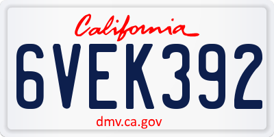 CA license plate 6VEK392