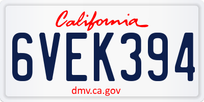 CA license plate 6VEK394