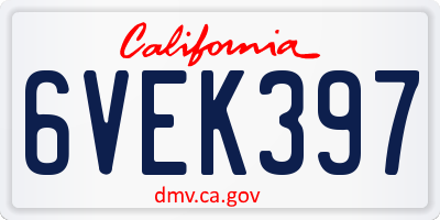 CA license plate 6VEK397