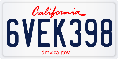 CA license plate 6VEK398