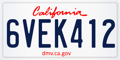 CA license plate 6VEK412