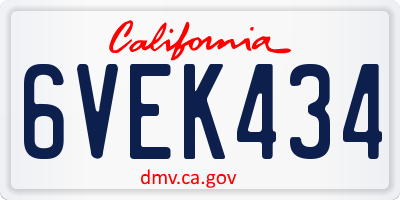 CA license plate 6VEK434