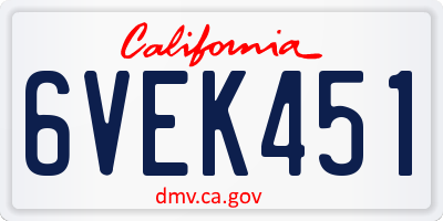 CA license plate 6VEK451